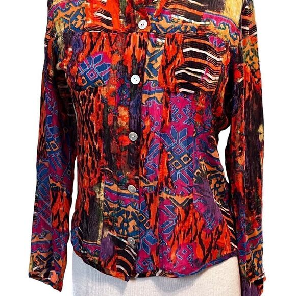 Chicos  ||  multi colored. 100% silk blouse - Picture 10 of 11